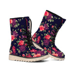 Red Violet Roses Floral Pattern Print Winter Boots