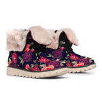 Red Violet Roses Floral Pattern Print Winter Boots