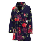 Red Violet Roses Floral Pattern Print Women's Bathrobe