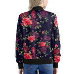 Red Violet Roses Floral Pattern Print Women's Bomber Jacket