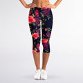 Red Violet Roses Floral Pattern Print Women's Capri Leggings