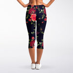 Red Violet Roses Floral Pattern Print Women's Capri Leggings