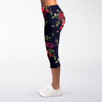 Red Violet Roses Floral Pattern Print Women's Capri Leggings