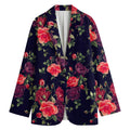 Red Violet Roses Floral Pattern Print Women's Cotton Blazer