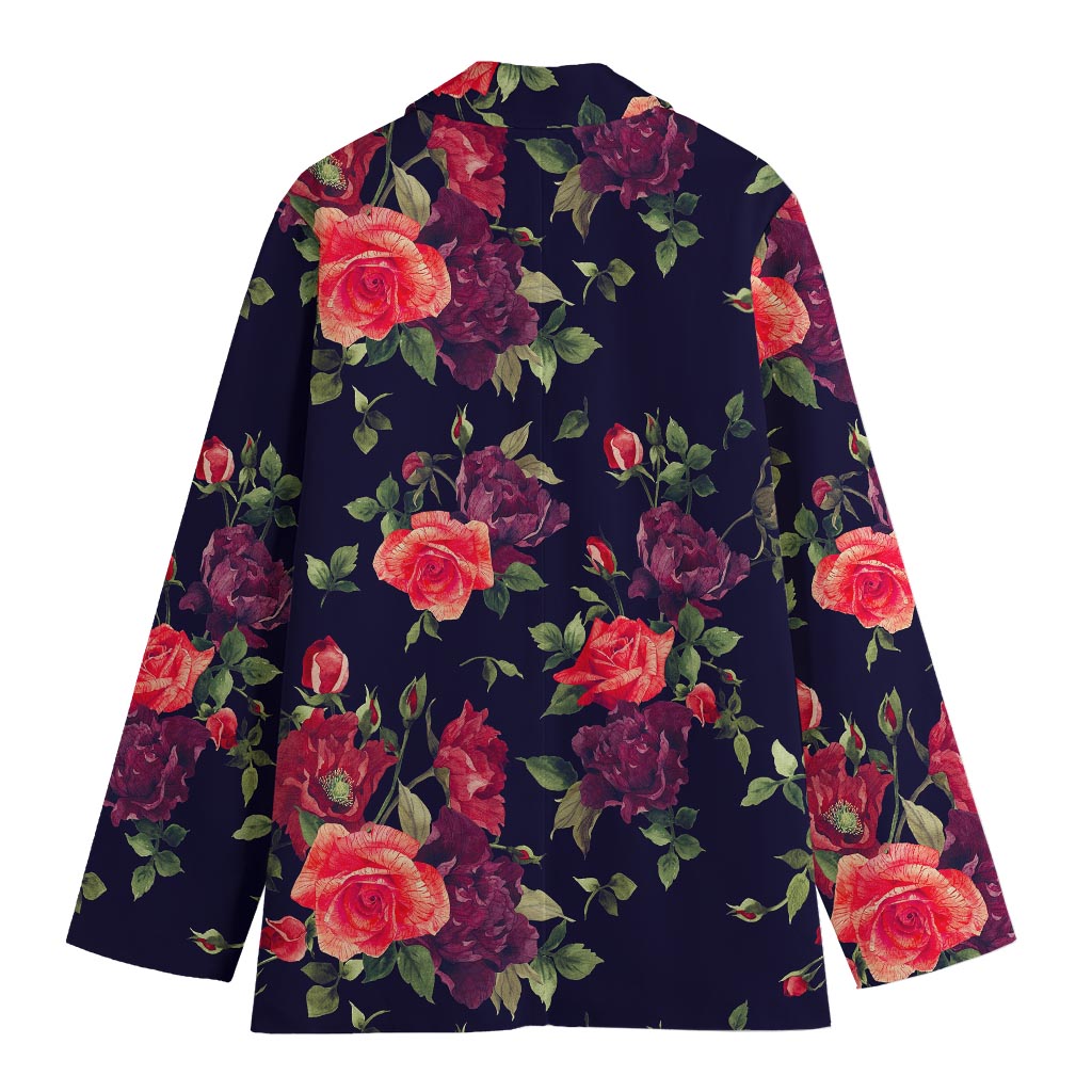Red Violet Roses Floral Pattern Print Women's Cotton Blazer