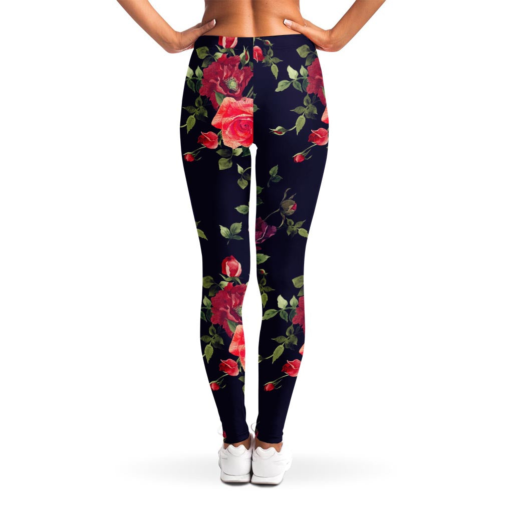 Red Violet Roses Floral Pattern Print Women's Leggings