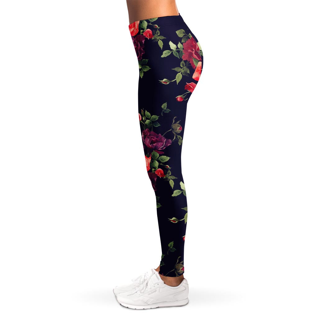 Red Violet Roses Floral Pattern Print Women's Leggings