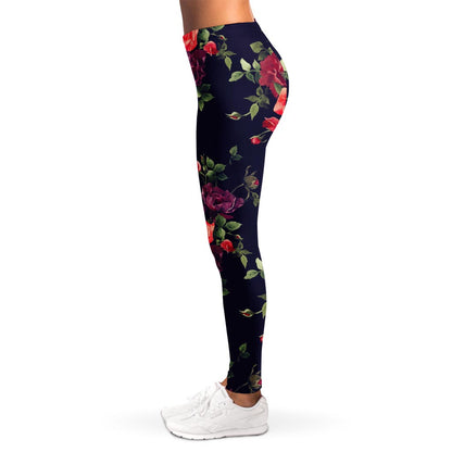 Red Violet Roses Floral Pattern Print Women's Leggings
