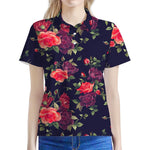 Red Violet Roses Floral Pattern Print Women's Polo Shirt