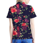 Red Violet Roses Floral Pattern Print Women's Polo Shirt