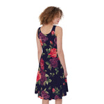 Red Violet Roses Floral Pattern Print Women's Sleeveless Dress