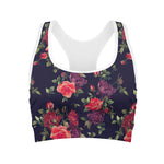 Red Violet Roses Floral Pattern Print Women's Sports Bra