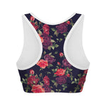Red Violet Roses Floral Pattern Print Women's Sports Bra