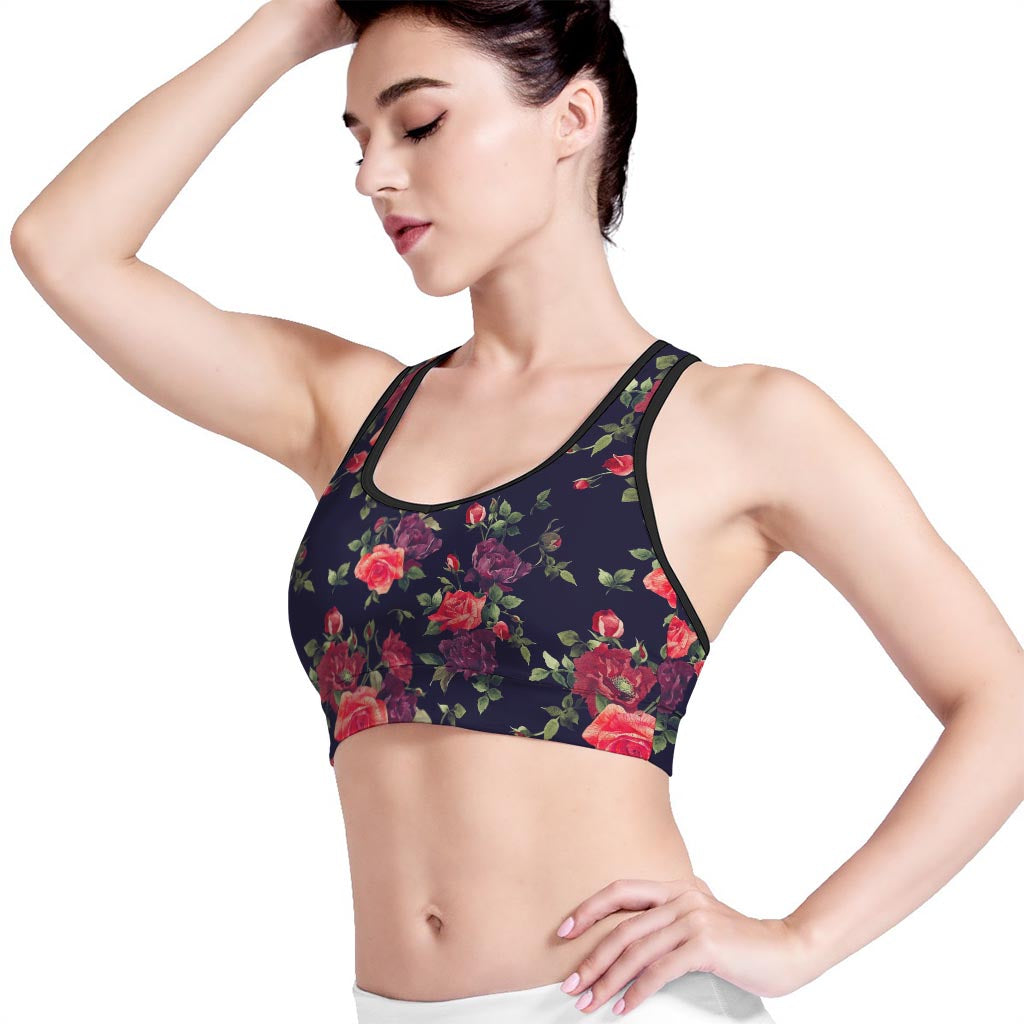 Red Violet Roses Floral Pattern Print Women's Sports Bra