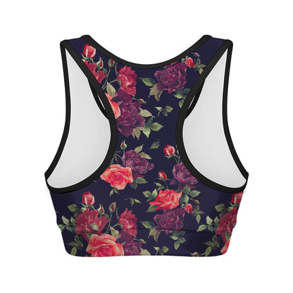 Red Violet Roses Floral Pattern Print Women's Sports Bra