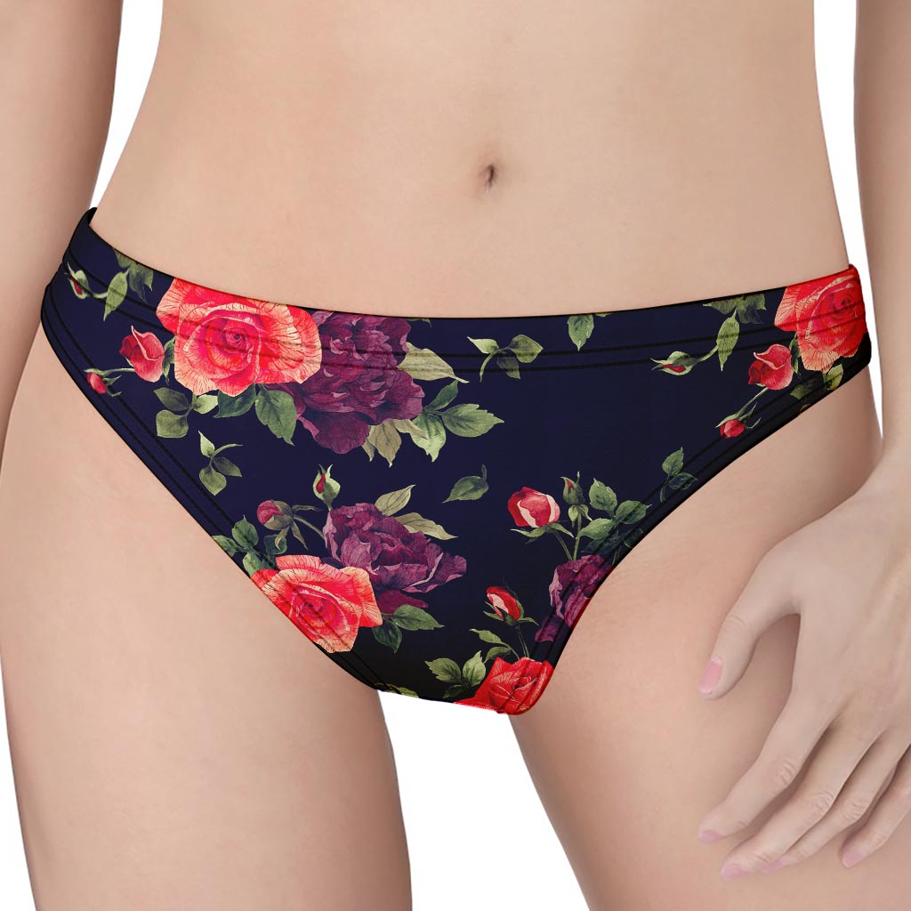 Red Violet Roses Floral Pattern Print Women's Thong