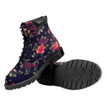 Red Violet Roses Floral Pattern Print Work Boots