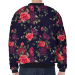 Red Violet Roses Floral Pattern Print Zip Sleeve Bomber Jacket