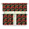 Red Watercolor Tulip Pattern Print 3 Piece Kitchen Curtains
