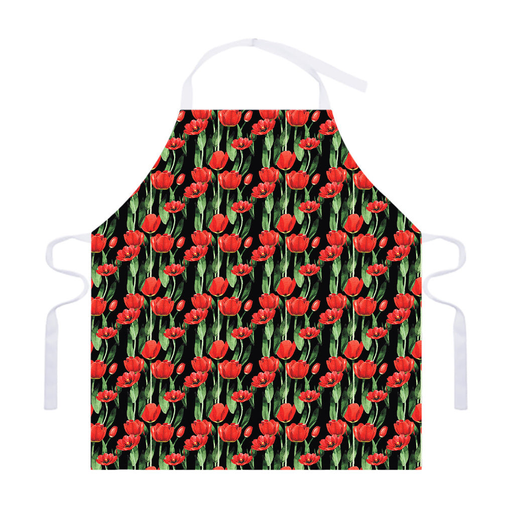 Red Watercolor Tulip Pattern Print Adjustable Apron