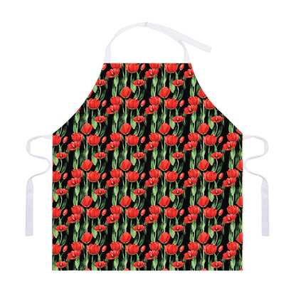 Red Watercolor Tulip Pattern Print Adjustable Apron