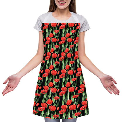 Red Watercolor Tulip Pattern Print Adjustable Apron
