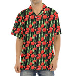 Red Watercolor Tulip Pattern Print Aloha Shirt