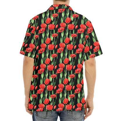 Red Watercolor Tulip Pattern Print Aloha Shirt