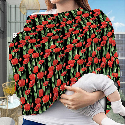 Red Watercolor Tulip Pattern Print Baby Seat Cover
