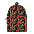 Red Watercolor Tulip Pattern Print School Backpack