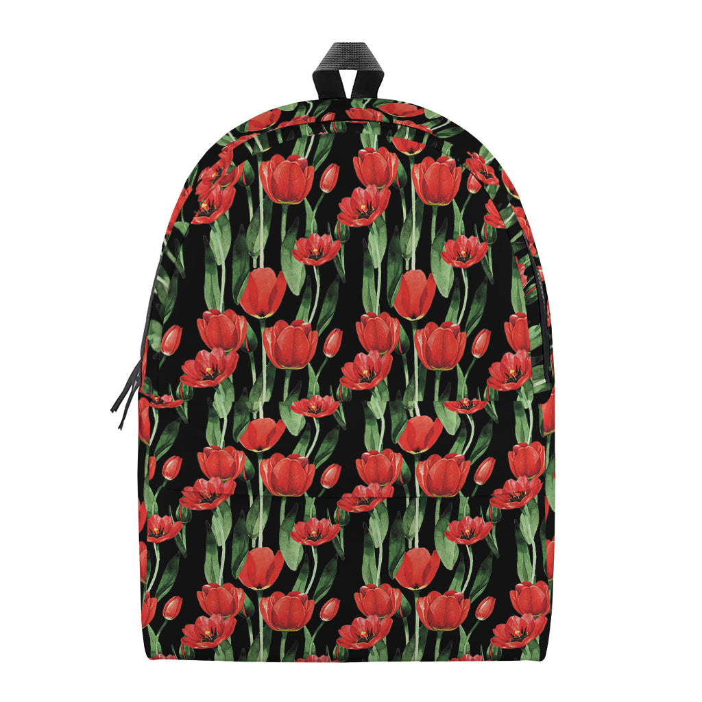 Red Watercolor Tulip Pattern Print Backpack