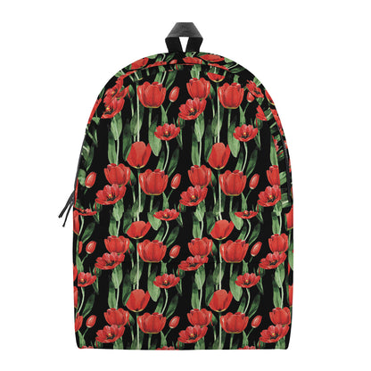 Red Watercolor Tulip Pattern Print Backpack