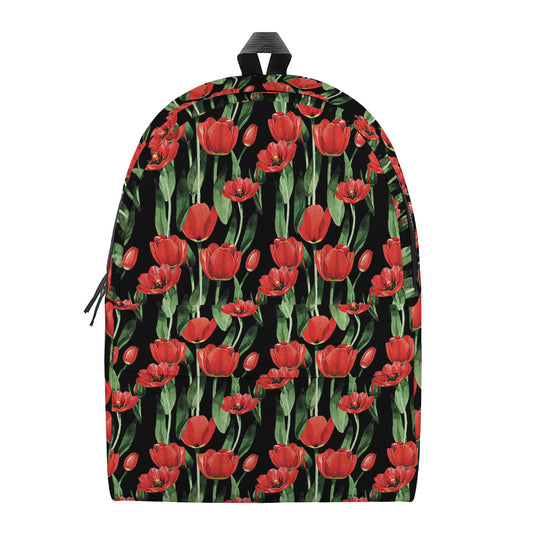 Red Watercolor Tulip Pattern Print Backpack