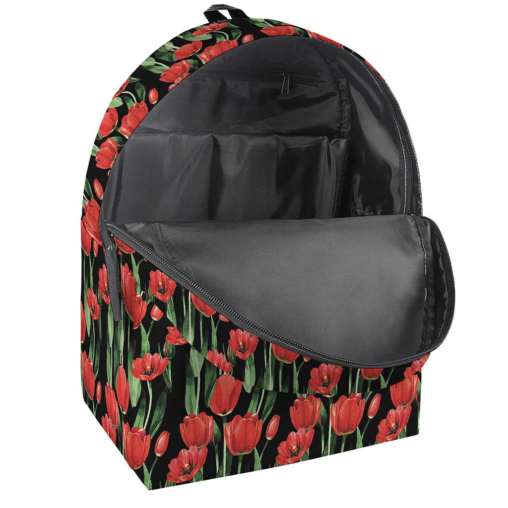 Red Watercolor Tulip Pattern Print Backpack
