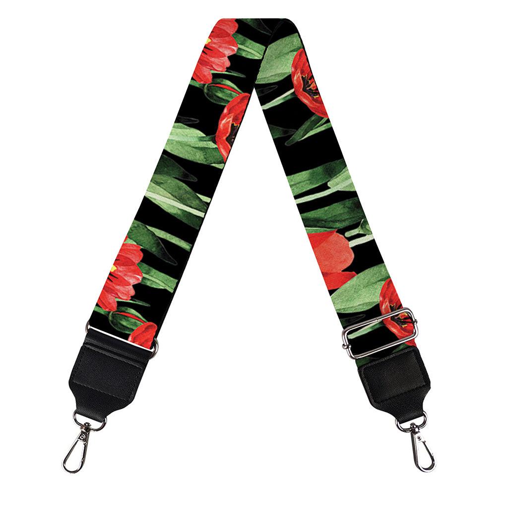 Red Watercolor Tulip Pattern Print Bag Strap