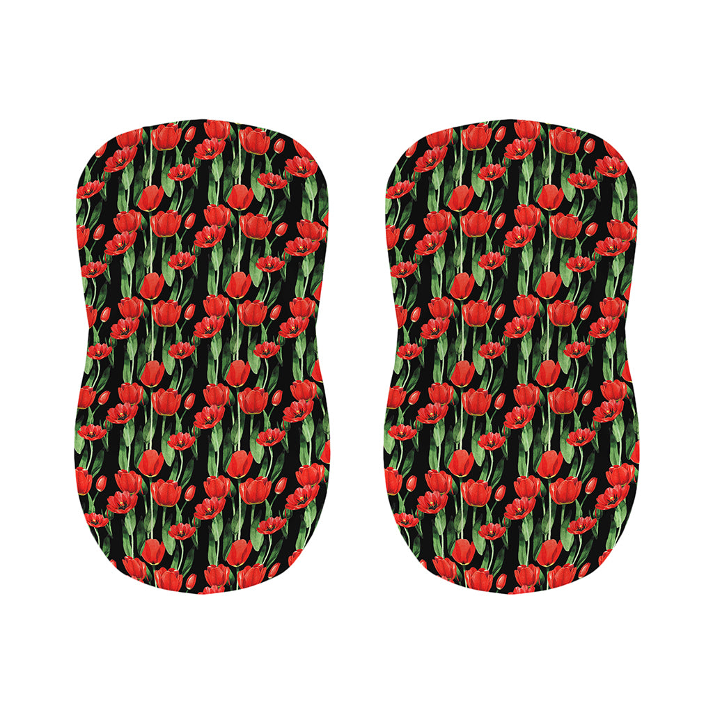 Red Watercolor Tulip Pattern Print Bar Stool Covers
