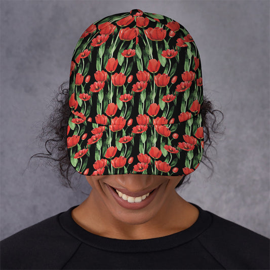 Red Watercolor Tulip Pattern Print Baseball Cap