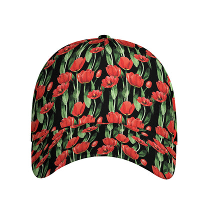 Red Watercolor Tulip Pattern Print Baseball Cap