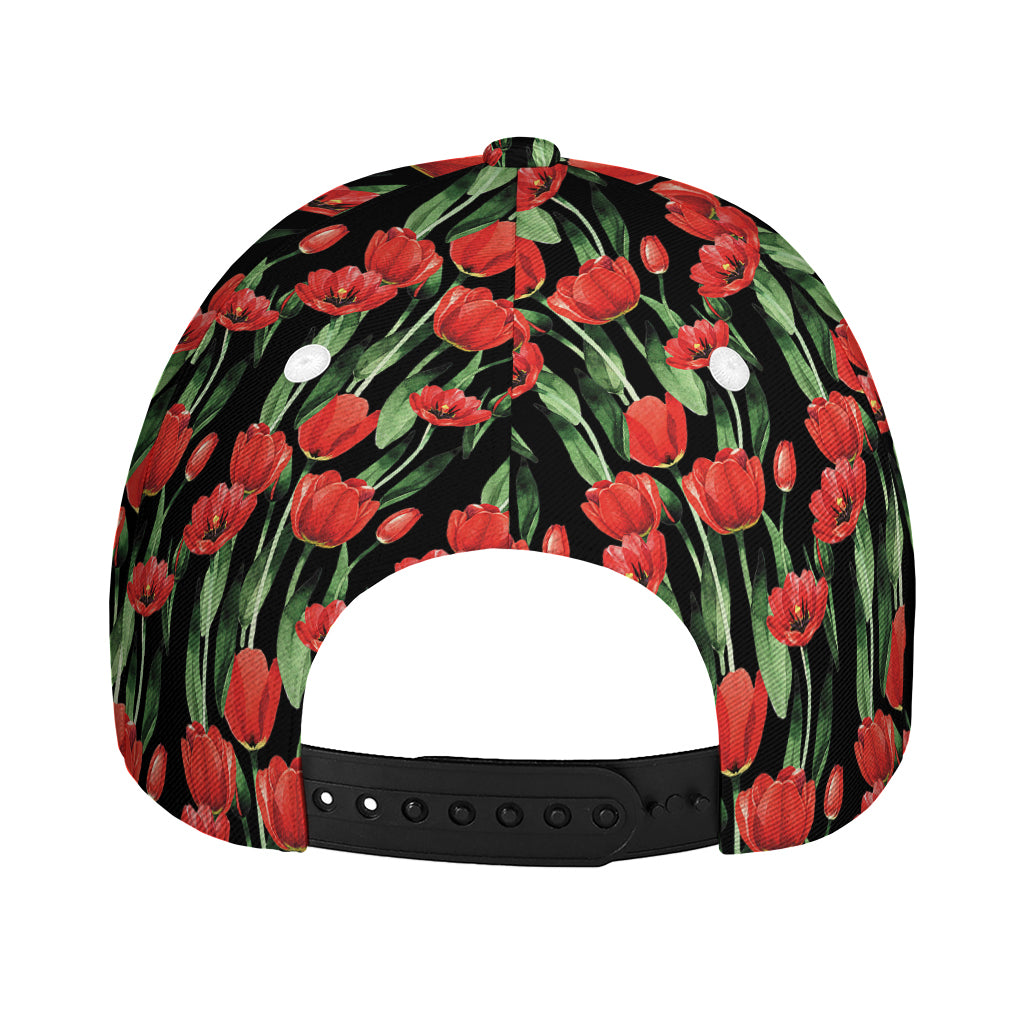Red Watercolor Tulip Pattern Print Baseball Cap