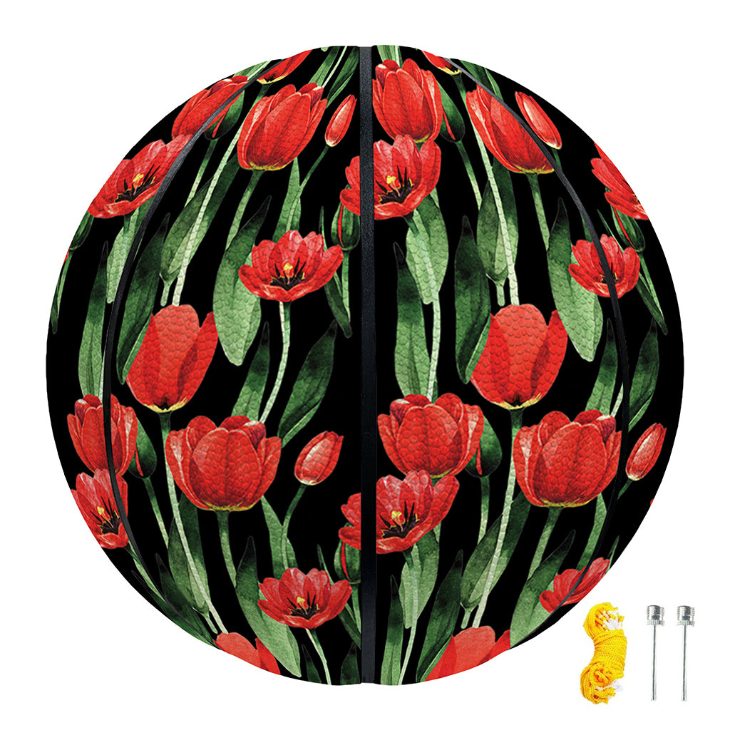 Red Watercolor Tulip Pattern Print Basketball