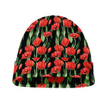 Red Watercolor Tulip Pattern Print Beanie