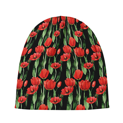 Red Watercolor Tulip Pattern Print Beanie