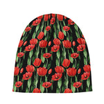 Red Watercolor Tulip Pattern Print Beanie