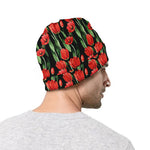 Red Watercolor Tulip Pattern Print Beanie