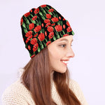 Red Watercolor Tulip Pattern Print Beanie