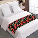 Red Watercolor Tulip Pattern Print Bed Runner