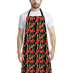 Red Watercolor Tulip Pattern Print Bib Apron With Pocket