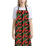 Red Watercolor Tulip Pattern Print Bib Apron With Pocket