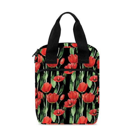 Red Watercolor Tulip Pattern Print Bible Tote Bag