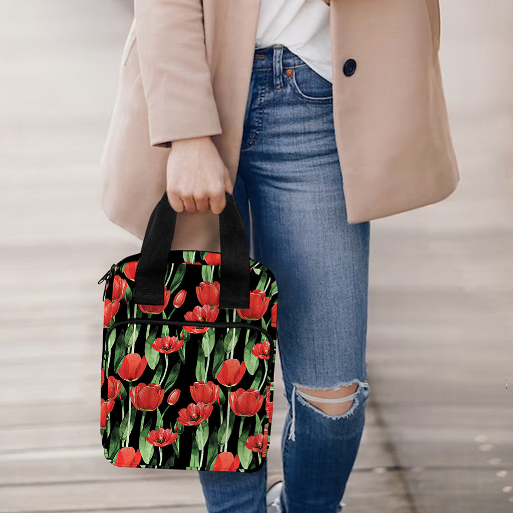 Red Watercolor Tulip Pattern Print Bible Tote Bag